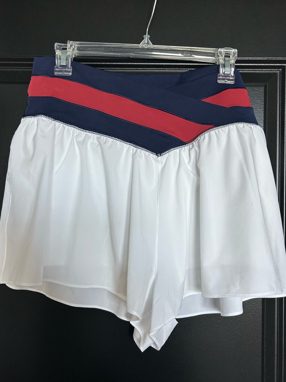 aerie White Athletic Shorts with Navy & Red Waistband